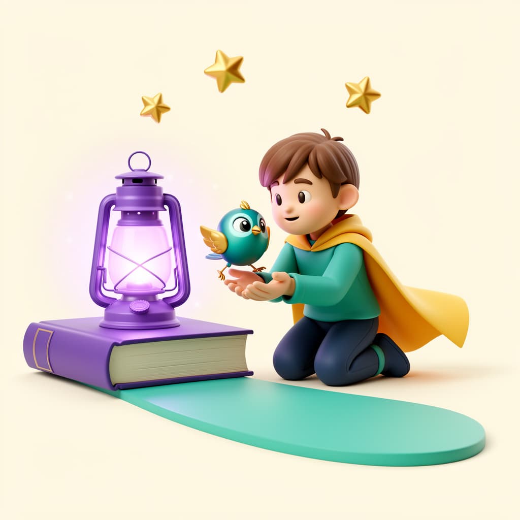 A young hero rescues a small animal during a colorful storybook adventure.