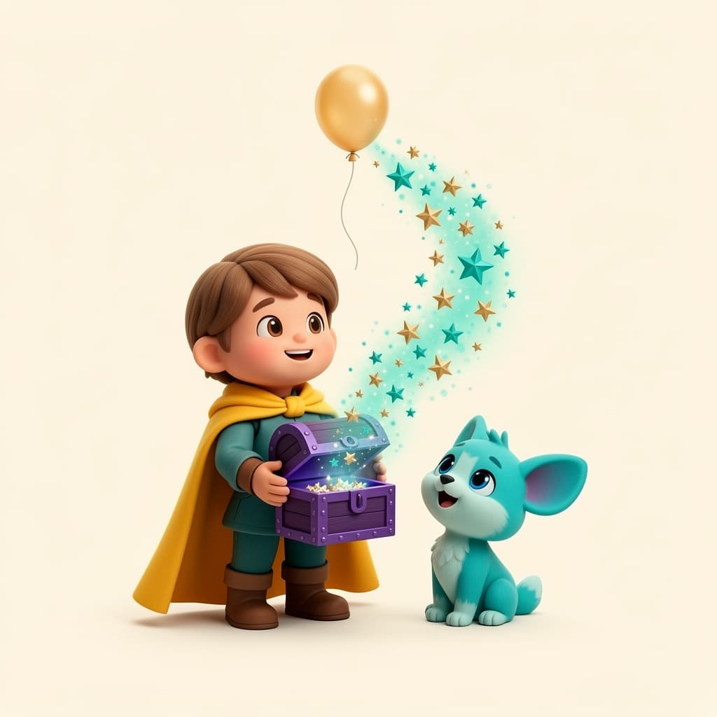 Friends celebrate together in a bright magical birthday world.